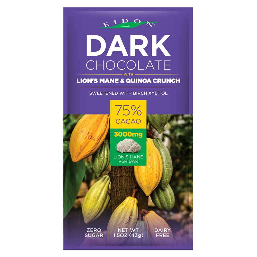 Lion's Mane & Quinoa Crunch Dark Chocolate Bar front