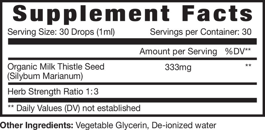 Milk Thistle Liquid Extract Alcohol-Free Supplement Facts Box